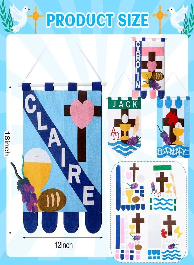 Funtery 4 Sets First Communion Banner Kits 12 x 18 Inches Holy Felt Communion Banner Gifts DIY Catholic Church and Sunday School Crafts Kit Christian Church Decoration - Image 2